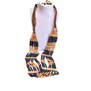 Vintage Native American Handcrafted Beads Tribal Multicolor Necklace Sash Belt